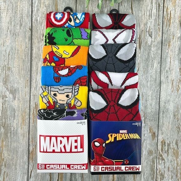 Men’s Marvel Spiderman Crew Socks 2, Packs Size 8-12 - Picture 1 of 3